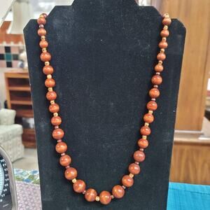 Vintage Costume Jewelry Fashion Wooden Beaded Necklace Peeling Painted Spacers